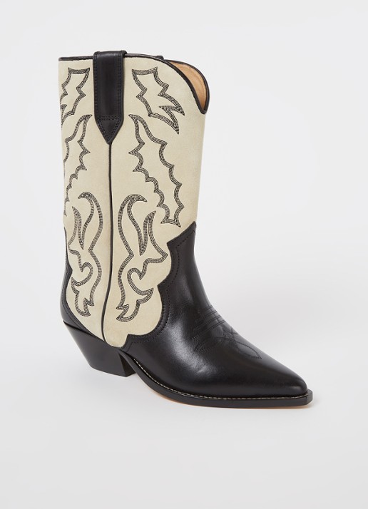 Isabel Marant Duerto cowboylaars van kalfssuède met leren details - voorkant 5 ivoor