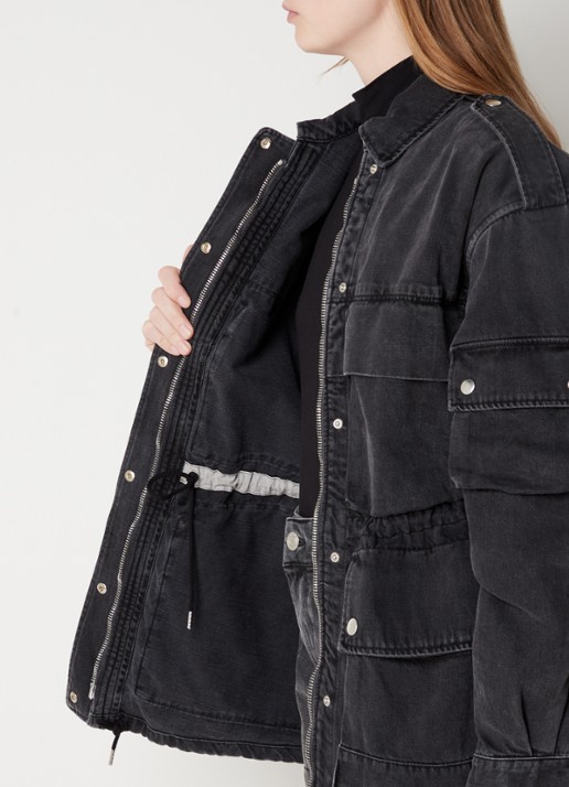 Isabel Marant Elize spijkerjas in linnenblend met klepzakken - detail 5 antraciet
