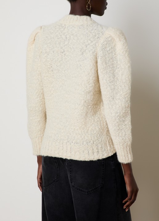 Isabel Marant Emma grofgebreide trui in alpaca wolblend met pofmouw - achterkant 3 gebroken wit