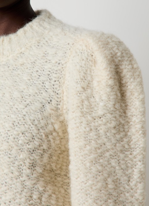 Isabel Marant Emma grofgebreide trui in alpaca wolblend met pofmouw - detail 2 gebroken wit