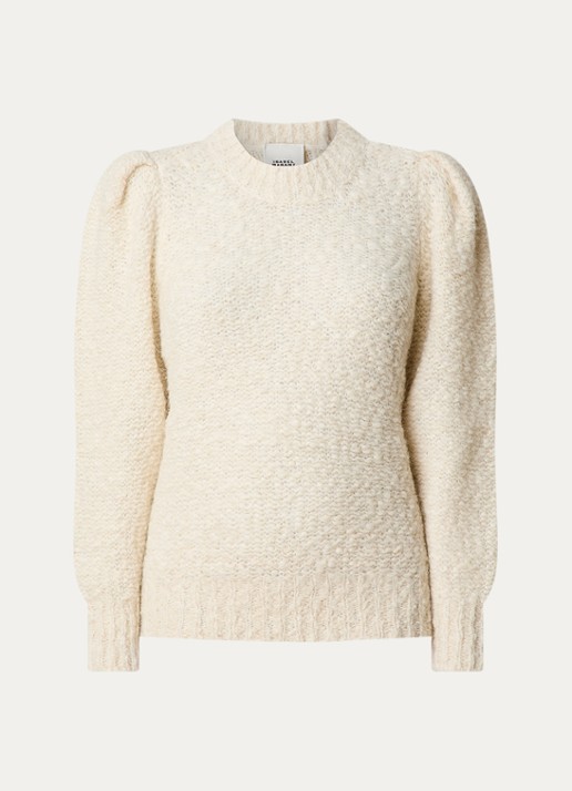 Isabel Marant Emma grofgebreide trui in alpaca wolblend met pofmouw - voorkant 4 gebroken wit