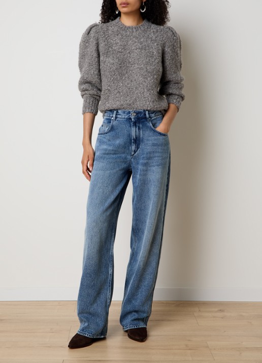 Isabel Marant Emma grofgebreide trui in alpaca wolblend met pofmouw - voorkant 5 grijs