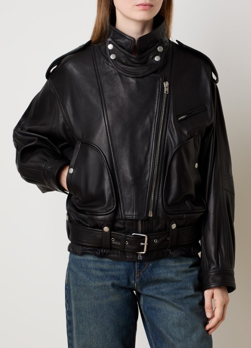 Isabel Marant Farza jack van lamsleer met ceintuur - detail 3 zwart