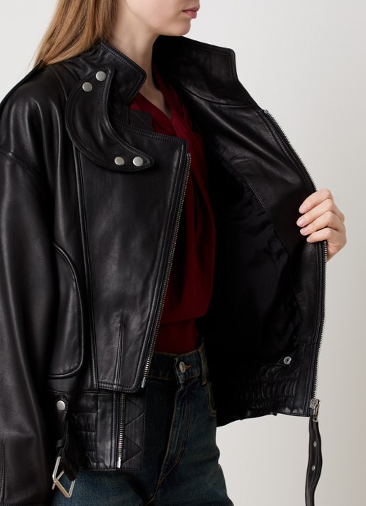 Isabel Marant Farza jack van lamsleer met ceintuur - detail 4 zwart