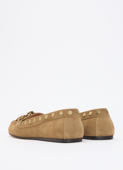 Isabel Marant Faxel loafer van kalfssuède met studs  - achterkant camel