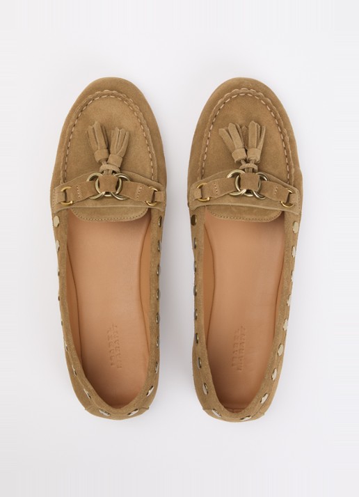 Isabel Marant Faxel loafer van kalfssuède met studs  - detail 3 camel