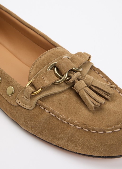 Isabel Marant Faxel loafer van kalfssuède met studs  - detail 5 camel