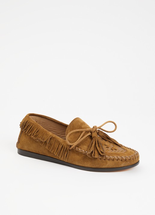 Isabel Marant Fitza loafers van suède met franjes - voorkant cognac