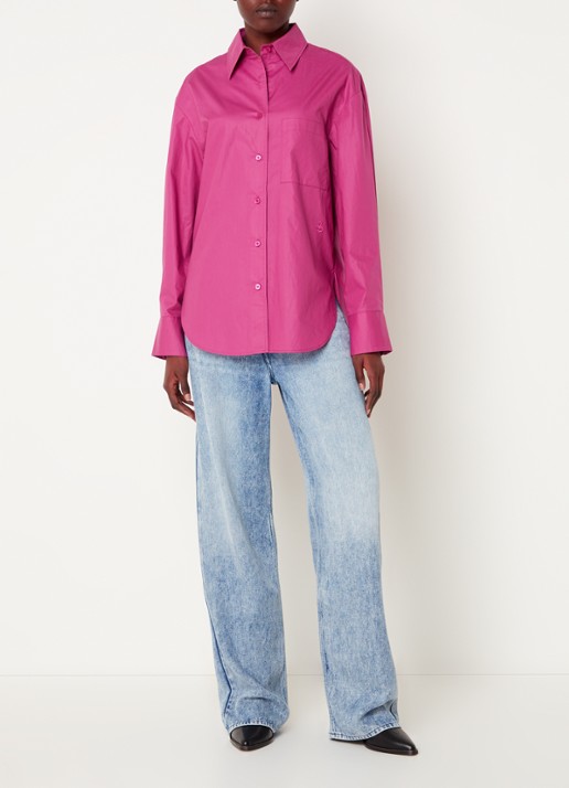 Isabel Marant Frizio blouse met logoborduring en borstzak - voorkant 5 donkerroze