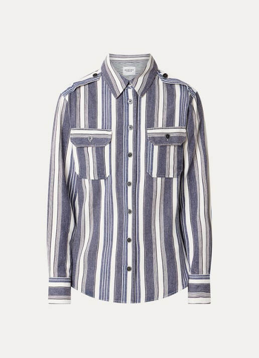 Isabel Marant Gelva blouse met streepprint en borstzakken - voorkant 2 gebroken wit