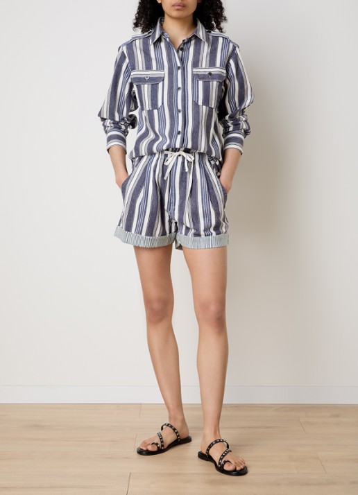 Isabel Marant Gelva blouse met streepprint en borstzakken - voorkant 3 gebroken wit