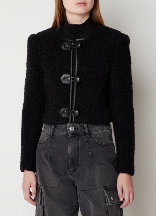 Isabel Marant Gradila jas van wol met imitatieleren details - detail zwart