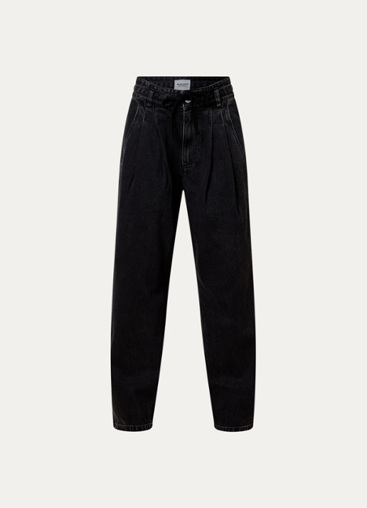 Isabel Marant Ilsa high waist tapered jeans met koord - voorkant zwart