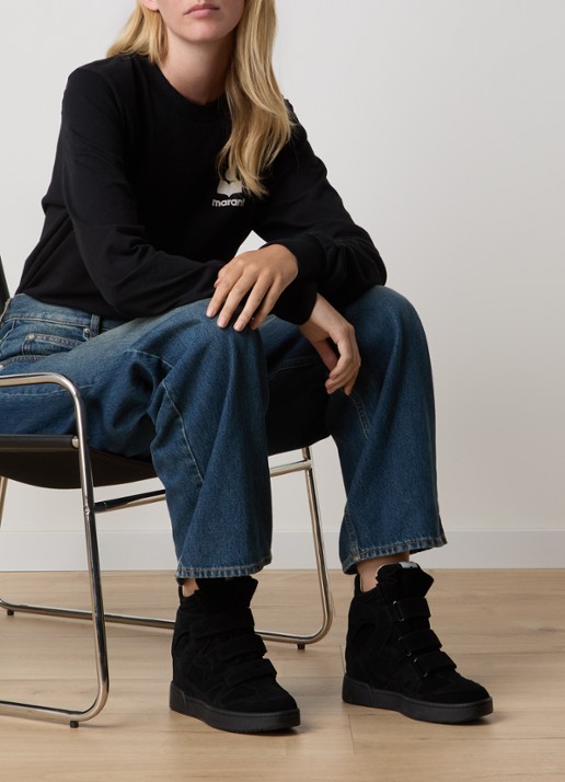 Isabel Marant IM3 sneakerwedge van suède - voorkant 2 zwart