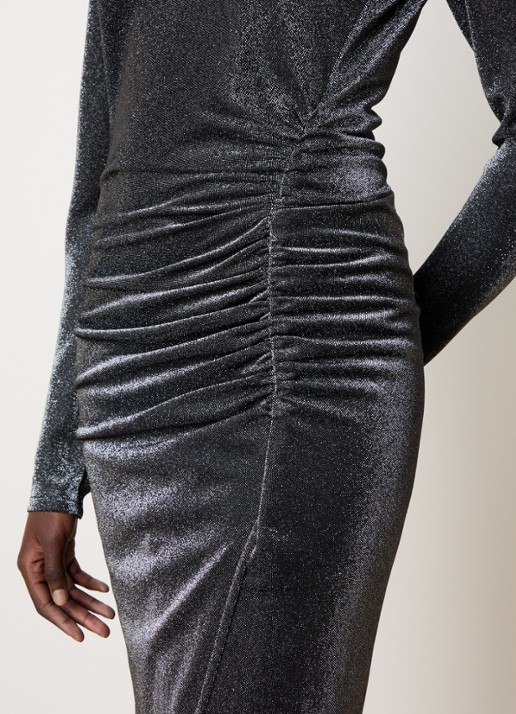 Isabel Marant Jenisa midi jurk met lurex en ruches - detail 3 antraciet
