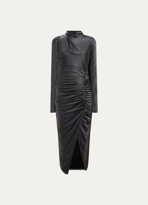 Isabel Marant Jenisa midi jurk met lurex en ruches - voorkant 4 antraciet