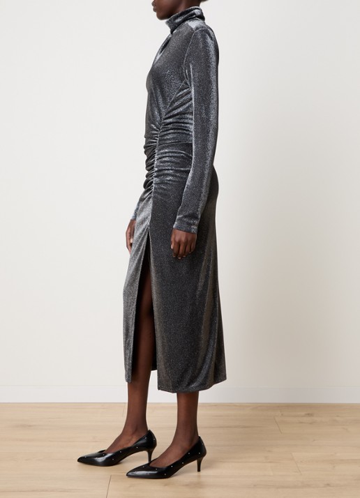 Isabel Marant Jenisa midi jurk met lurex en ruches - voorkant 5 antraciet