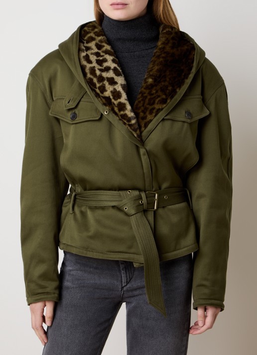 Isabel Marant Jerika jack met capuchon en ceintuur - detail 4 legergroen