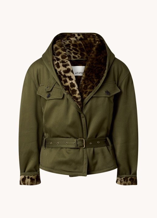 Isabel Marant Jerika jack met capuchon en ceintuur - voorkant legergroen