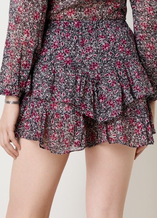 Isabel Marant Jocadia high waist wide fit korte broek met bloemenprint en ruches - achterkant 3 cranberryrood