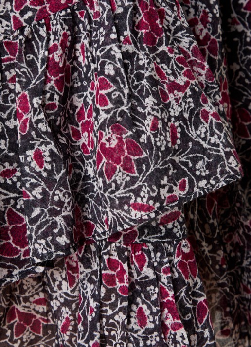 Isabel Marant Jocadia high waist wide fit korte broek met bloemenprint en ruches - detail 5 cranberryrood