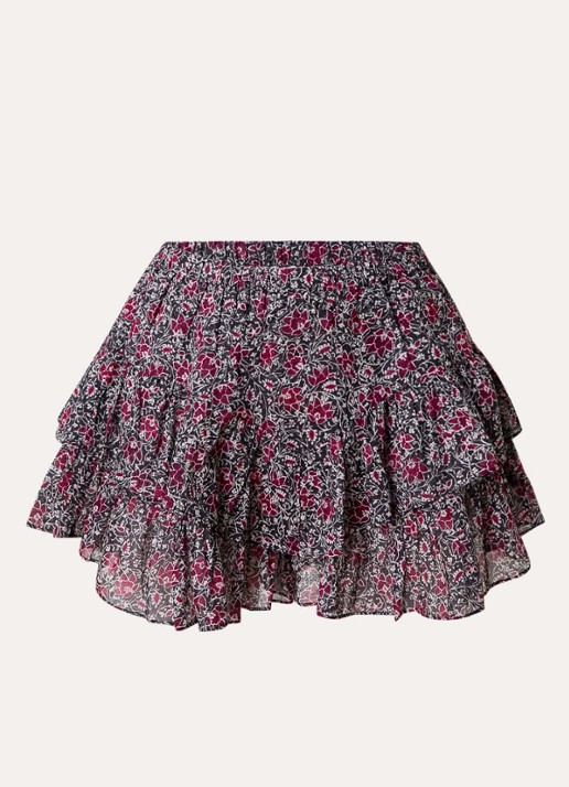 Isabel Marant Jocadia high waist wide fit korte broek met bloemenprint en ruches - voorkant cranberryrood