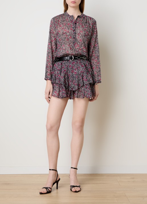 Isabel Marant Jocadia high waist wide fit korte broek met bloemenprint en ruches - voorkant 2 cranberryrood
