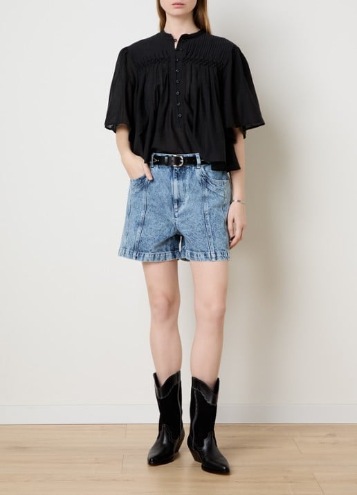 Isabel Marant Joely high waist straight fit korte broek met steekzakken - voorkant 3 indigo