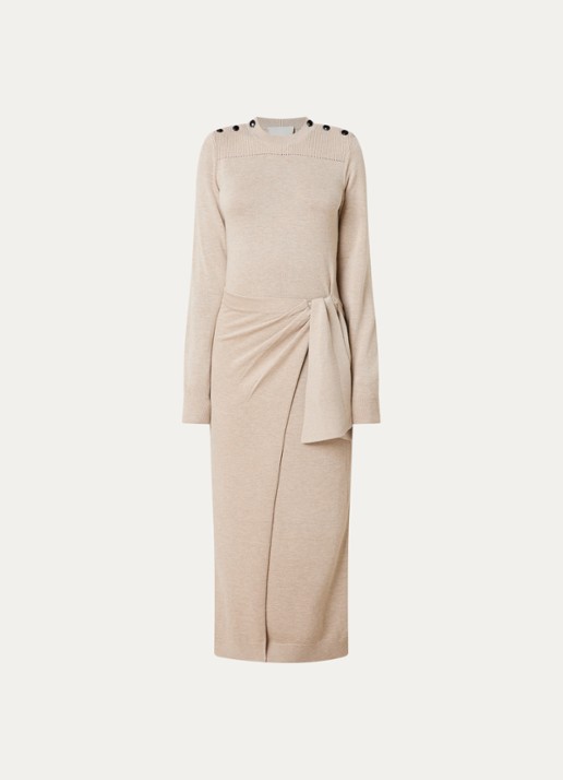 Isabel Marant Jozira fijngebreide maxi jurk in wolblend - voorkant beige