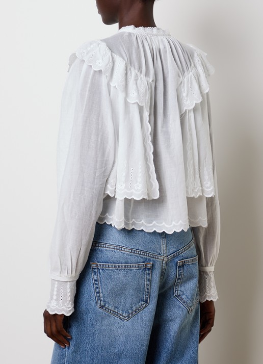 Isabel Marant Kelmon blouse met volant en borduring - achterkant 3 wit