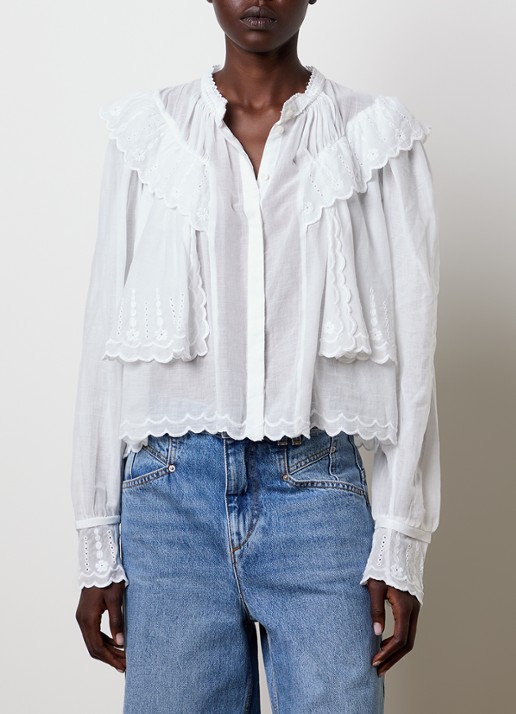 Isabel Marant Kelmon blouse met volant en borduring - detail 4 wit