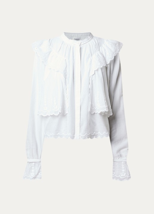 Isabel Marant Kelmon blouse met volant en borduring - voorkant wit