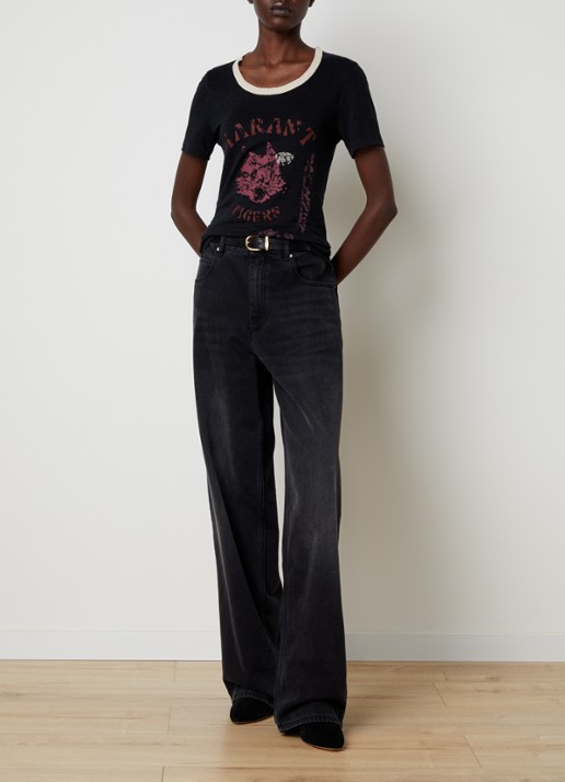 Isabel Marant Kiliann T-shirt van linnen met logoprint - voorkant 5 zwart