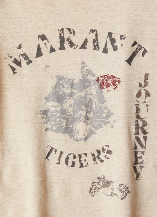 Isabel Marant Kiliann T-shirt van linnen met logoprint - detail 3 beige