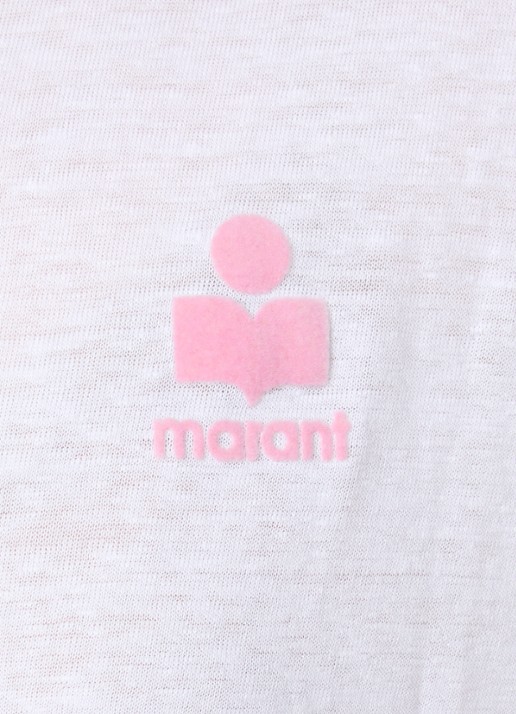 Isabel Marant Koldia semi-transparant T-shirt van linnen met flock logoprint - detail 2 wit