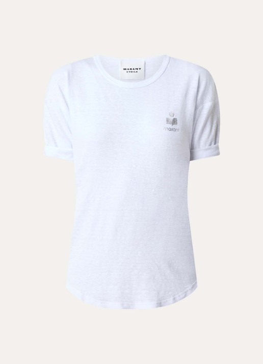 Isabel Marant Kolida T-shirt van linnen met logo - voorkant 3 wit