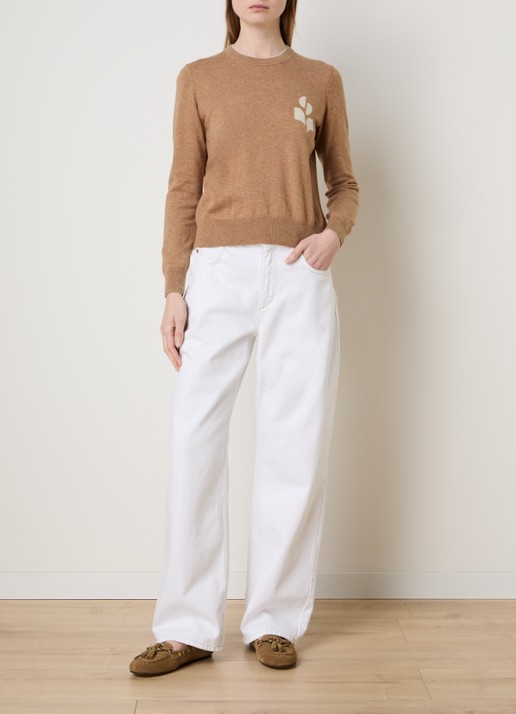 Isabel Marant Lanta fijngebreide trui in wolblend met ingebreide logo - voorkant 5 camel