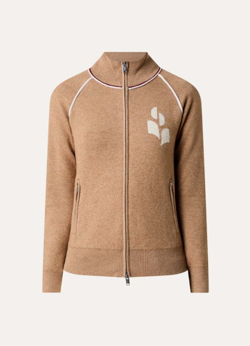 Isabel Marant Lanya fijngebreid vest in wolblend met ingebreid logo - voorkant 4 camel