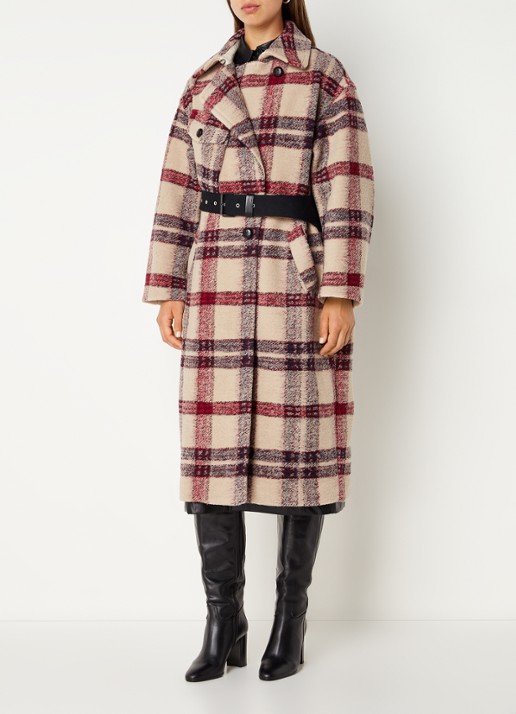 Isabel Marant Laurie mantel in wolblend met ceintuur en steekzakken - detail 4 donkerbeige