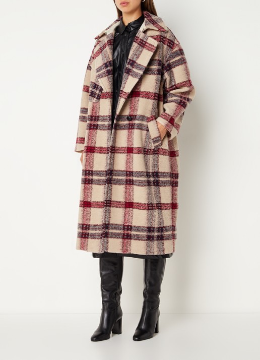 Isabel Marant Laurie mantel in wolblend met ceintuur en steekzakken - voorkant 3 donkerbeige