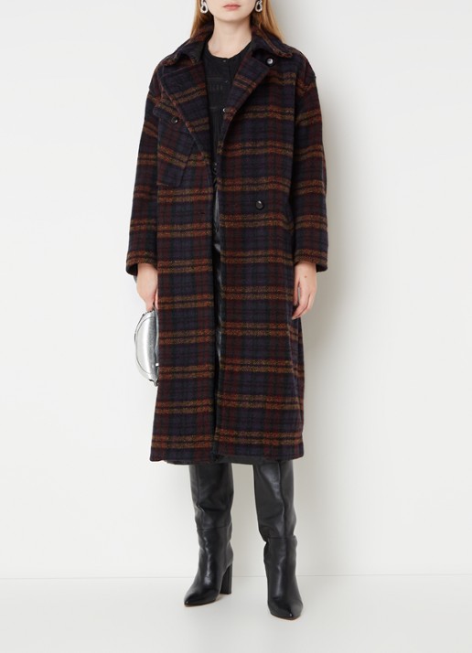 Isabel Marant Laurie mantel in wolblend met ceintuur en steekzakken - voorkant 2 multicolor