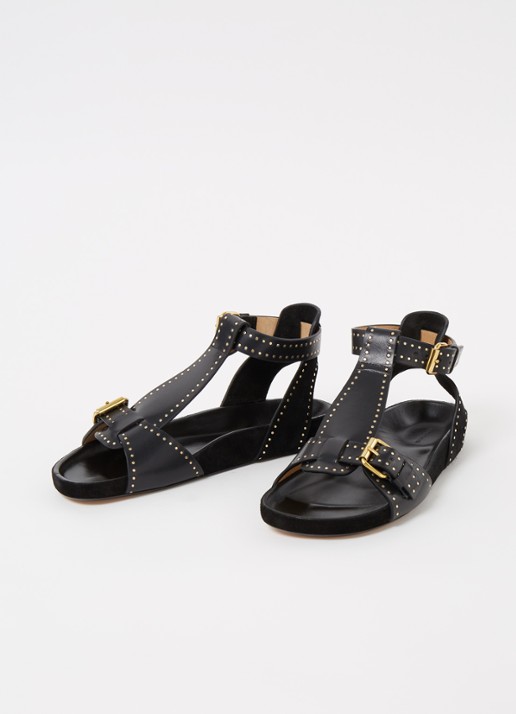 Isabel Marant Layne sandaal van leer en suède met studs - detail zwart