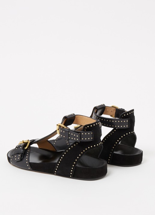 Isabel Marant Layne sandaal van leer en suède met studs - detail 2 zwart