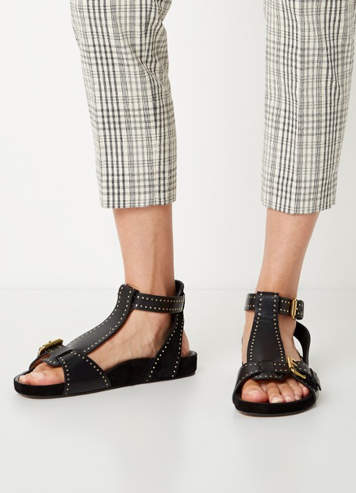 Isabel Marant Layne sandaal van leer en suède met studs - voorkant 7 zwart