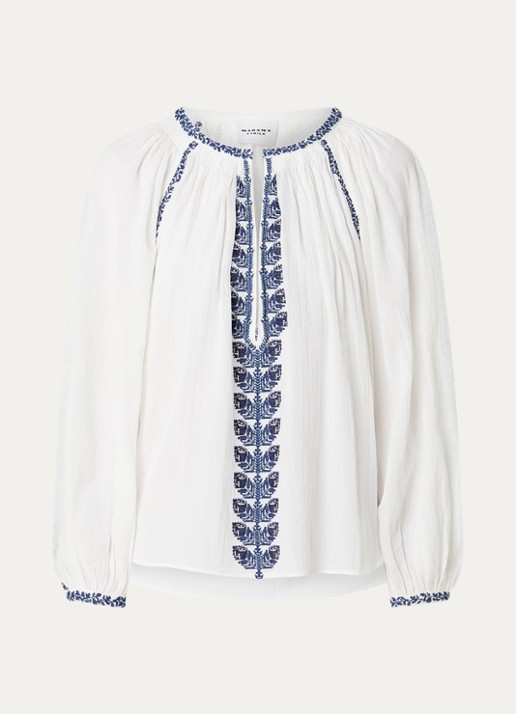 Isabel Marant Lena tuniek met V-hals en borduring - voorkant 3 gebroken wit