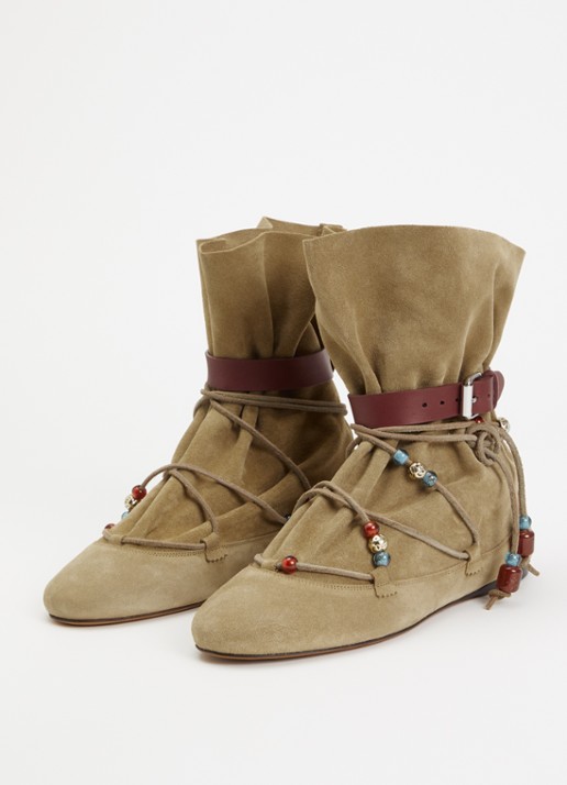 Isabel Marant Letiz enkellaars van suéde met kralendecoratie  - detail taupe