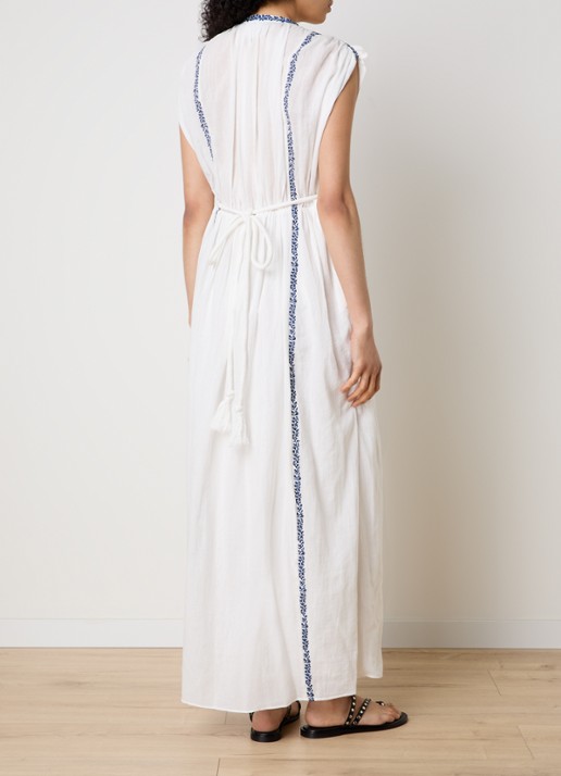 Isabel Marant Liviane maxi tuniekjurk met strikceintuur en borduring - achterkant gebroken wit