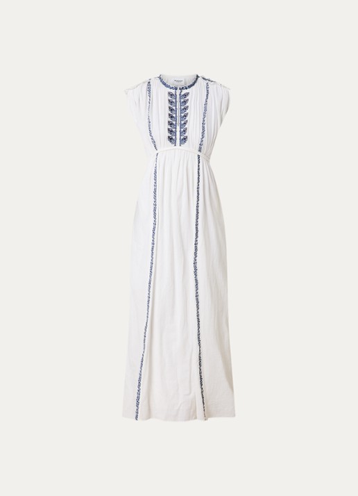 Isabel Marant Liviane maxi tuniekjurk met strikceintuur en borduring - voorkant 4 gebroken wit