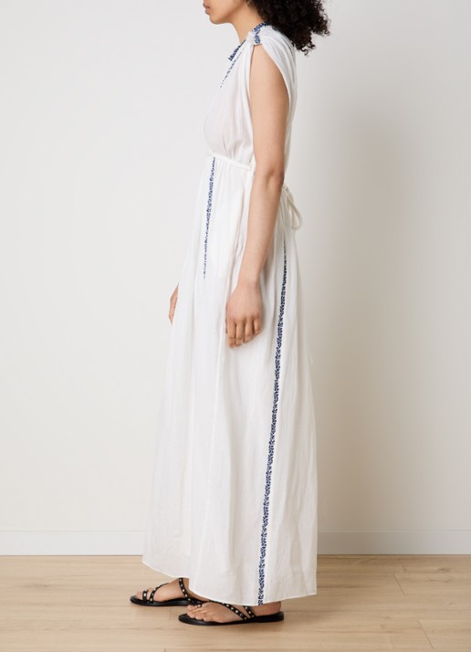 Isabel Marant Liviane maxi tuniekjurk met strikceintuur en borduring - voorkant 5 gebroken wit