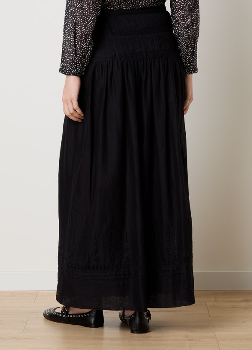Isabel Marant Loraine maxi rok met borduring en volant - achterkant zwart